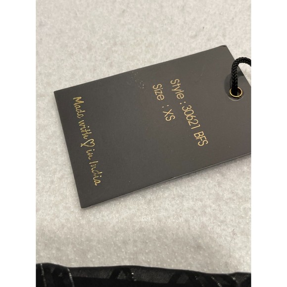 Japna Smocked Surplice Top XS Black Silver Metallic Stripe Sheer Long Sleeve NWT - Picture 5 of 8